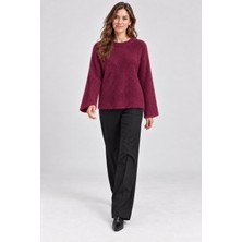 SFG Life Moda Kadın Sakallı Şardonlu Triko  Oversize Bisiklet Yaka Geniş Kollu Kışlık Kazak