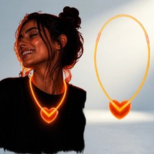 Hsc Bilişim Fosforlu Kalp Parti Kolyesi Turuncu Renkli Neon Işık