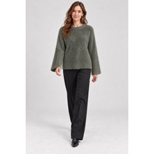 SFG Life Moda Kadın Sakallı Şardonlu Triko  Oversize Bisiklet Yaka Geniş Kollu Kışlık Kazak