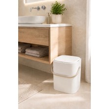 Zeria Home Akıllı Kapak Deri Kulplu Banyo & Mutfak Büyük Boy Çöp Kovası 8 Litre Iç Kovalı Kilit Sistemli Sihirli Çöp Kutusu