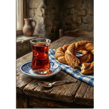 Artmeg Çay ve Simit ve Taş Pencere Kenarı Dekoratif Kanvas - Mdf Ahşap Tablo