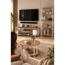 Barin Design Alon Oturma Odası Takımı Metal Ayaklı Tv Ünitesi Kitaplık Orta Sehpa Avantajlı Mobilya Seti