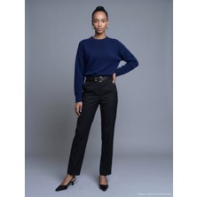 Dilvin 72805 Kemerli Düz Paça Pantolon-Siyah