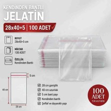 Sedef Plastik 28X40+5 cm Bantlı Şeffaf Jelatin Poşet 100 Adet - Yapışkanlı Ambalaj Poşeti