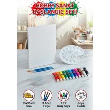 Farbu Oyuncak Hobi Sanat Başlangıç Seti 25X35 cm Tuval 12'li Guaj Boya Fırça ve Palet Tam Set Resim Boyama Seti