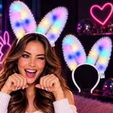 Zenviaa 3 Modlu LED Işıklı Peluş Tavşan Kulağı Beyaz Renk Zenviaaggg