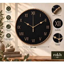 Rokh 35 cm Ahşap Görünümlü Duvar Saati | Ipli Roma Rakamlı Dekoratif Saat | Ev Ofis Dekoru