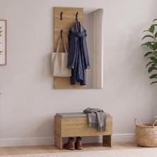 Adore Mobilya Porto 4 Askılı Aynalı Vestiyer Panosu - Florida Meşe 72X117X3 cm