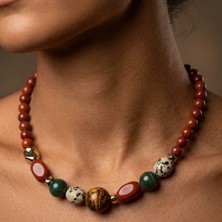 THEIA GemWorks Natura - Kırmızı Jasper, Kaplan Gözü, Yeşil Akik ve Dalmaçya Jasper Taşlı El Yapımı Kolye