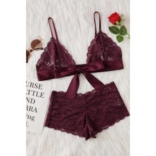 Luvecia Kadın Bordo Dantelli &amp; Kurdelalı Sütyen Külot Takımı H110383 - 1375-9376