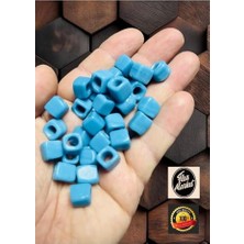 Esranın Dünyası Turkuaz Kare Cam Boncuk - Takı Boncuğu - (10MM - 15 Adet) 20KARETURKUAZ-TBR