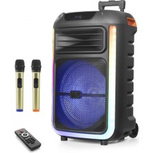 Marsilyan Çift Karaoke Mikrofonlu Bluetooth Hoparlör Fm Radyo 40W 15 Inç Rgb Kumandalı Siyah NDR325