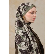 Revam Collection Gül Desen Pamuk Soft Şal Haki