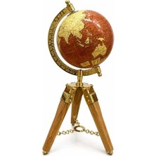 Hediye Fikri Ahşap Tripot Ayaklı Dekoratif Dünya Küre 4157-R - 36X12,5CM