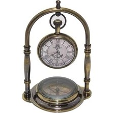 Hediye Fikri Pirinç Masa Üstü Pusulalı Saat - 15X9CM