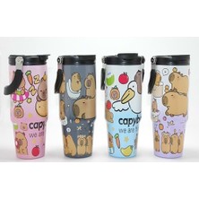 Hediye Fikri Kapibara Capybara Desenli Isı Muhafazalı Pipetli Dev Çelik Kupa (Tumbler) - 25X7CM