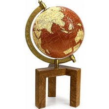 Hediye Fikri Ahşap Ayaklı Dekoratif Dünya Küre SL933-R - 28X12,5CM