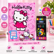 Abnturk 8 Yapraklı Boyama Kitabı ve 6 Farklı Boya Kalemli Stickerli Boyama Seti-Eğlenceli Öğretici Set