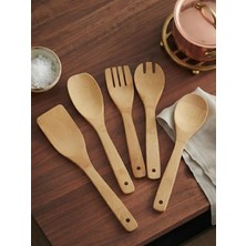 Esranın Dünyası Mucit Home Bambu 5 Parça Yemek Pişirme Servis Spatula Seti Ahşap Spatula Seti Asılabilir