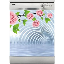 Esranın Dünyası Bulaşık Makinesi Sticker Kaplama Beyaz Eşya Kaplama 3D Tünel Pembe Güller