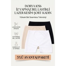 Dorya Kadın 3'lü Lazer Kesim Boxer Külot Seti Dikişsiz Yüksek Bel Siyah Beyaz Ten