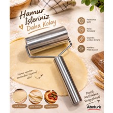 Abnturk Paslanmaz Çelik Küçük Silindir Merdana- Pratik Pürüzsüz Pizza Börek Açma Aparatı Rulo Oklava
