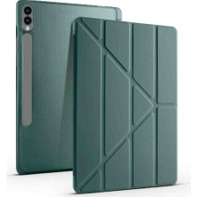 Galaxy Tab S10 Plus Kılıf Sionel Tri Folding Kalem Bölmeli Standlı Kılıf- Koyu Yeşil