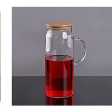 Esranın Dünyası 1500 ml Vakumlu Bambu Kapaklı Ölçülü Borosilikat Cam Ölçü Kabı Cam Sürahi