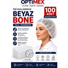 Optimex 100 Adet Tek Kullanımlık Beyaz Tela Bone 40 cm Lastikli Nonwoven Hijyen Bonesi