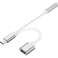 Happy Trend Type-C 2in1 Şarj + Kulaklık Dönüştürücü 3.5 mm Jack Adaptör Gümüş AL2361