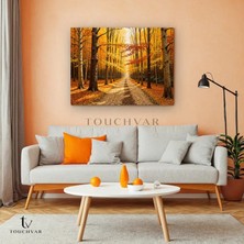 Touchvar Yatay Kanvas Tablo Sonbahar Ormanı Doğa Manzarası Tablosu Ev Ofis Duvar Dekoru