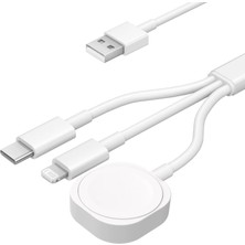 Happy Trend USB Girişli 3in1 Lightning Apple Watch Serileri ve Type C Cihazlar Için Şarj Kablosu - AL5175