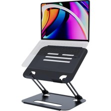 Happy Trend Basic 2 Tüm Modellerle Uyumlu Metal Kolay Ayarlanır Katlanabilir Siyah Laptop Standı Yükseltici Laptop Sehpası