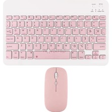 Happy Trend Bluetooth Klavye Mouse Seti Şarj Edilebilir (Türkçe Q Karakterli) Tüm Tablet ve Telefonlar ile Uyumlu Pembe