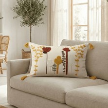 Destiva Home Renkli Kaktüs Punch Nakışlı Dekoratif Püsküllü Gizli Fermuarlı Pamuk Kırlent Kılıfı 35X 55 cm