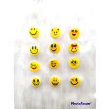 24 Adet 15 Mm Yuvarlak Sarı Karışık Emoji Desenli Düğme