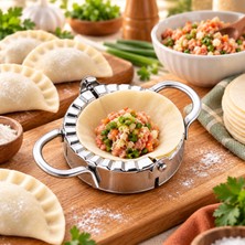 CoverZone Paslanmaz Çelik Hamur Kalıbı, Çift Kulplu Şekillendirme ve Kapama Aparatı, Börek Ravioli Pierogi Empanada Iç Harçlı Hamur Işleri Için Mutfak Gereci