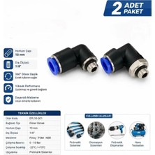 Firetech EPL10-G01 1/8'' - 10 mm Pnömatik Döner Dirsek 10 mm 1/8'' Dirsek (2 Adet)