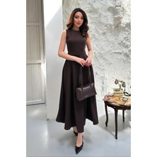 End Black Kahverengi Halter Yaka Kloş Elbise