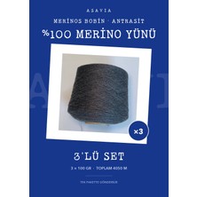 Asavia Merinos Bobin Örgü Ipi 3'lü Set 3 x 100 gr %100 Merino Yünü – Antrasit