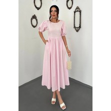 End Black Pembe Arkadan Bağlama Detaylı Elbise