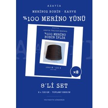 Asavia Merinos Bobin Örgü Ipi 8'li Set 8 x 100 gr %100 Merino Yünü – Kahve