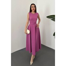 End Black Lila Halter Yaka Kloş Elbise