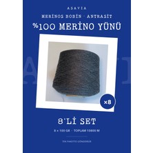 Asavia Merinos Bobin Örgü Ipi 8'li Set 8 x 100 gr %100 Merino Yünü – Antrasit