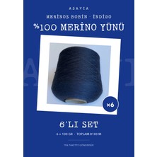 Asavia Merinos Bobin Örgü Ipi 6'lı Set 6 x 100 gr %100 Merino Yünü – Indigo