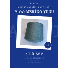 Asavia Merinos Bobin Örgü Ipi 4'lü Set 4 x 100 gr %100 Merino Yünü – Mavi - Gri