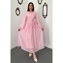 End Black Pembe Kol Ucu Dantel Detaylı Elbise