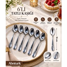 Abnturk 6 Adet Paslanmaz Çelik Kaliteli Şık Uzun Ömürlü Tatlı Kaşığı-Lüks Kaşık Seti