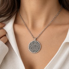Herşey Nota Phaistos Disk Kolye Antik Yunan Esintili Yuvarlak Madalyon Sembol Detaylı Kolye