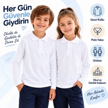Tace Kids Unisex Çocuk Polo Yaka Tişört Beyaz Uzun Kollu – Okul ve Günlük Kullanım